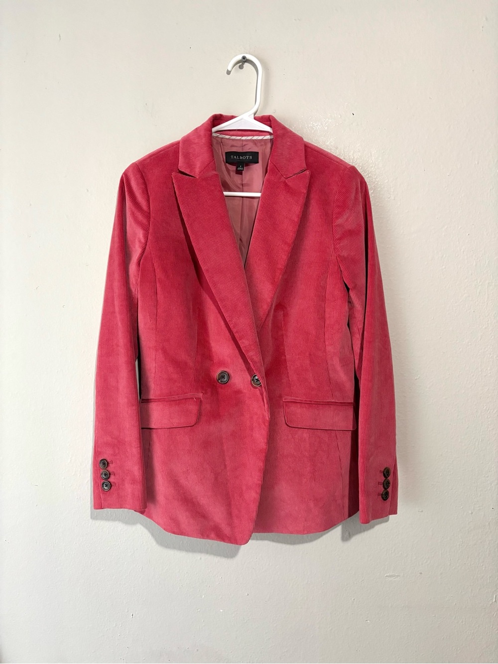 Talbots Double Breasted Corduroy Rosewood Blush Blazer Size 2